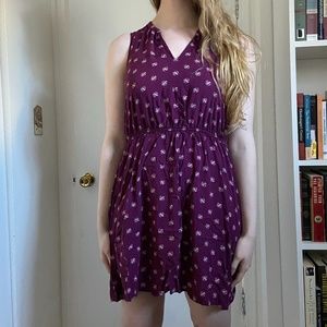 Old Navy Plum Floral V-Neck Drop Waist Sleeveless Dress